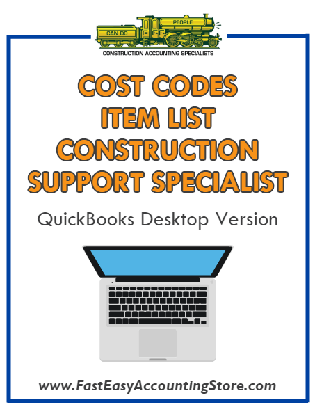 Construction Support Specialist QuickBooks Cost Codes Item List Desktop Version Bundle - Fast Easy Accounting Store