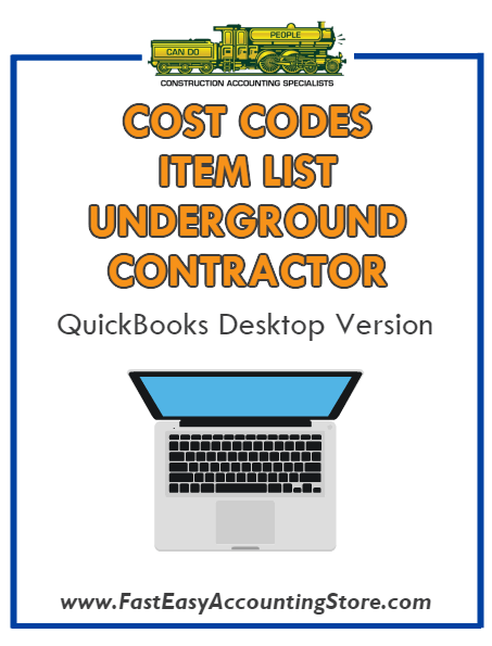 Underground Contractor QuickBooks Cost Codes Item List Desktop Version Bundle - Fast Easy Accounting Store