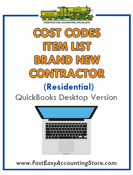 Brand New Contractor Residential QuickBooks Cost Codes Item List Desktop Version Bundle - Fast Easy Accounting Store