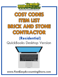 Brick And Stone Contractor Residential QuickBooks Cost Codes Item List Desktop Version Bundle - Fast Easy Accounting Store
