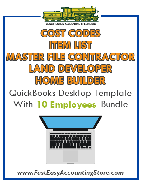 Land Developer And Home Builder Master File Contractor QuickBooks Cost Codes Item List Desktop Version Bundle - Fast Easy Accounting Store