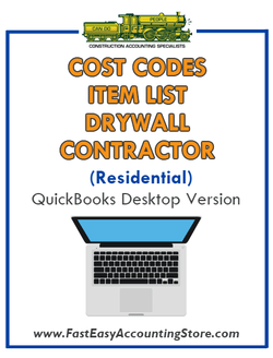 Drywall Contractor Residential QuickBooks Cost Codes Item List Desktop Version Bundle - Fast Easy Accounting Store