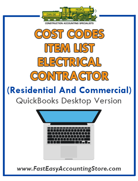 Electrical Contractor Residential And Commercial QuickBooks Cost Codes Item List Desktop Version Bundle - Fast Easy Accounting Store