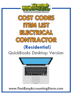 Electrical Contractor Residential QuickBooks Cost Codes Item List Desktop Version Bundle - Fast Easy Accounting Store