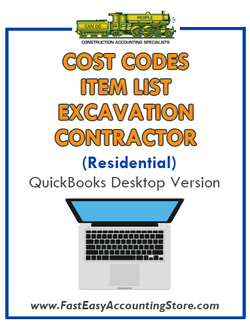 Excavation Contractor Residential QuickBooks Cost Codes Item List Desktop Version Bundle - Fast Easy Accounting Store