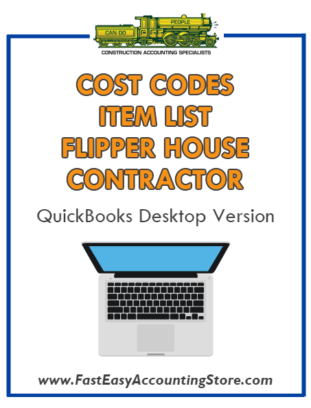 Flipper House Contractor QuickBooks Cost Codes Item List Desktop Version Bundle - Fast Easy Accounting Store