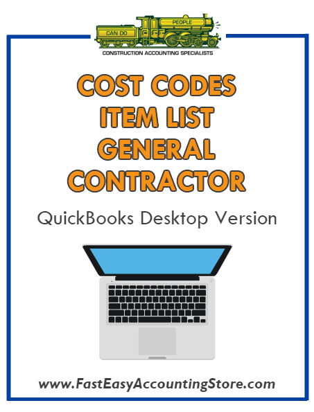 General Contractor QuickBooks Cost Codes Item List Desktop Version Bundle - Fast Easy Accounting Store