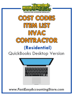 HVAC Contractor Residential QuickBooks Cost Codes Item List Desktop Version Bundle - Fast Easy Accounting Store