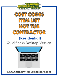 Hot Tub Contractor Residential QuickBooks Cost Codes Item List Desktop Version Bundle - Fast Easy Accounting Store