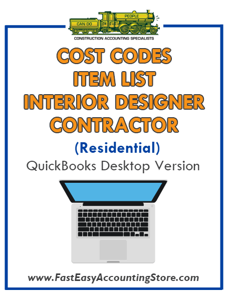 Interior Designer Contractor Residential QuickBooks Cost Codes Item List Desktop Version Bundle - Fast Easy Accounting Store