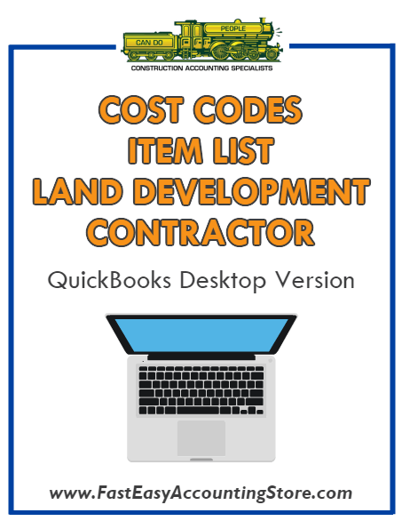 Land Development Contractor QuickBooks Cost Codes Item List Desktop Version Bundle - Fast Easy Accounting Store
