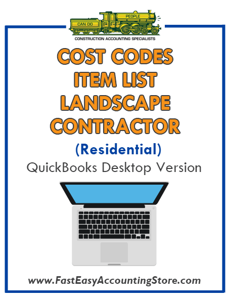 Landscape Contractor Residential QuickBooks Cost Codes Item List Desktop Version Bundle - Fast Easy Accounting Store