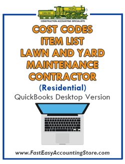 Lawn And Yard Maintenance Contractor Residential QuickBooks Cost Codes Item List Desktop Version Bundle - Fast Easy Accounting Store