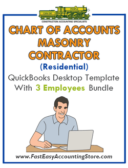 Masonry Contractor Residential QuickBooks Chart Of Accounts Desktop Version With 0-3 Employees Bundle - Fast Easy Accounting Store