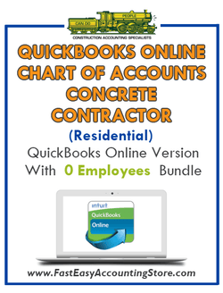 Concrete Contractor Residential QuickBooks Online Chart Of Accounts With 0 Employees Bundle - Fast Easy Accounting Store