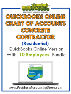 Concrete Contractor Residential QuickBooks Online Chart Of Accounts With 0-10 Employees Bundle - Fast Easy Accounting Store