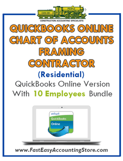 Framing Contractor Residential QuickBooks Online Chart Of Accounts With 0-10 Employees Bundle - Fast Easy Accounting Store