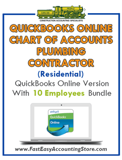 Plumbing Contractor Residential QuickBooks Online Chart Of Accounts With 0-10 Employees Bundle - Fast Easy Accounting Store