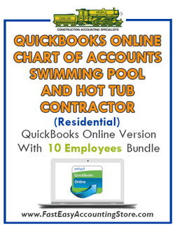 Swimming Pool And Hot Tub Contractor Residential QuickBooks Online Chart Of Accounts With 0-10 Employees Bundle - Fast Easy Accounting Store
