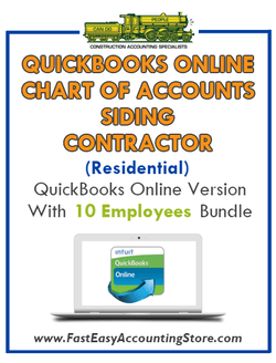 Siding Contractor Residential QuickBooks Online Chart Of Accounts With 0-10 Employees Bundle - Fast Easy Accounting Store