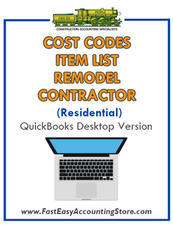 Remodel Contractor Residential QuickBooks Cost Codes Item List Desktop Version Bundle - Fast Easy Accounting Store