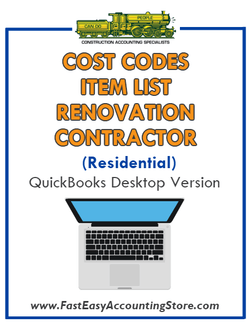 Renovation Contractor Residential QuickBooks Cost Codes Item List Desktop Version Bundle - Fast Easy Accounting Store