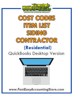 Siding Contractor Residential QuickBooks Cost Codes Item List Desktop Version Bundle - Fast Easy Accounting Store