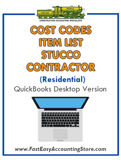 Stucco Contractor Residential QuickBooks Cost Codes Item List Desktop Version Bundle - Fast Easy Accounting Store