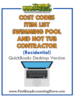 Swimming Pool And Hot Tub Contractor Residential QuickBooks Cost Codes Item List Desktop Version Bundle - Fast Easy Accounting Store