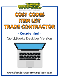 Trade Contractor Residential QuickBooks Cost Codes Item List Desktop Version Bundle - Fast Easy Accounting Store