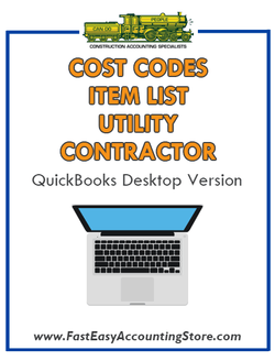 Utility Contractor QuickBooks Cost Codes Item List Desktop Version Bundle - Fast Easy Accounting Store